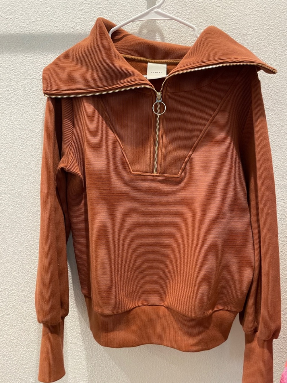Varley Rust Women’s Zip-Front Ribbed Sweater XS